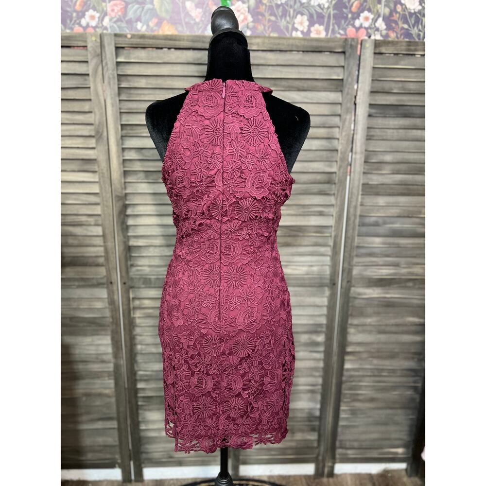 Lulus Burgundy Wine Floral Lace Overlay Bodycon Mini Dress Small NWT Cocktail - Picture 9 of 13